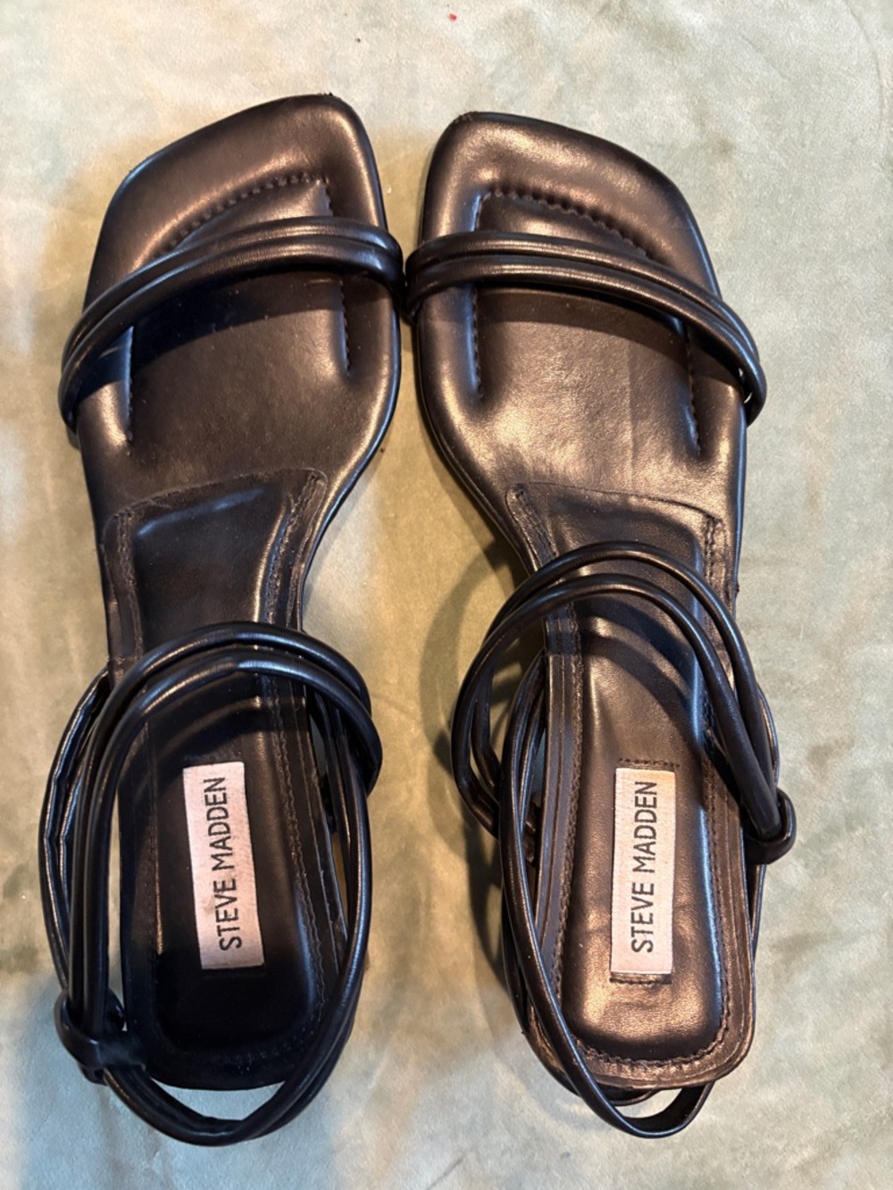 Steve Madden Black Double-Strap Square-Toe Sandals